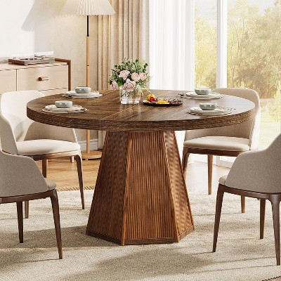 Tribesigns 47-Inch Round Dining Table for 4, Farmhouse Wood Kitchen Table for Dining Room, Sturdy Dinner Tables with Hexagonal Pedestal | Target
