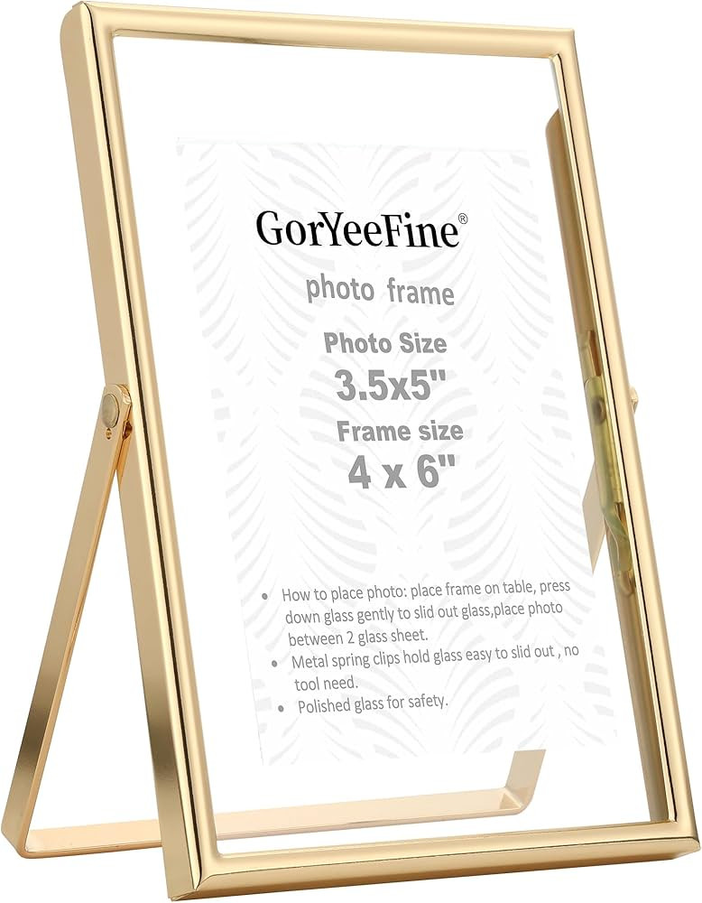 Gold 4x6" Floating Picture Frame for Photo(2x3'',3.5x5''),Adjustable Tabletop/Shelf,Floating Pict... | Amazon (US)