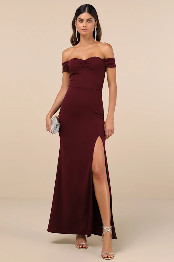 Beyond Excellent Wine Red Off-the-Shoulder Mermaid Maxi Dress | Lulus