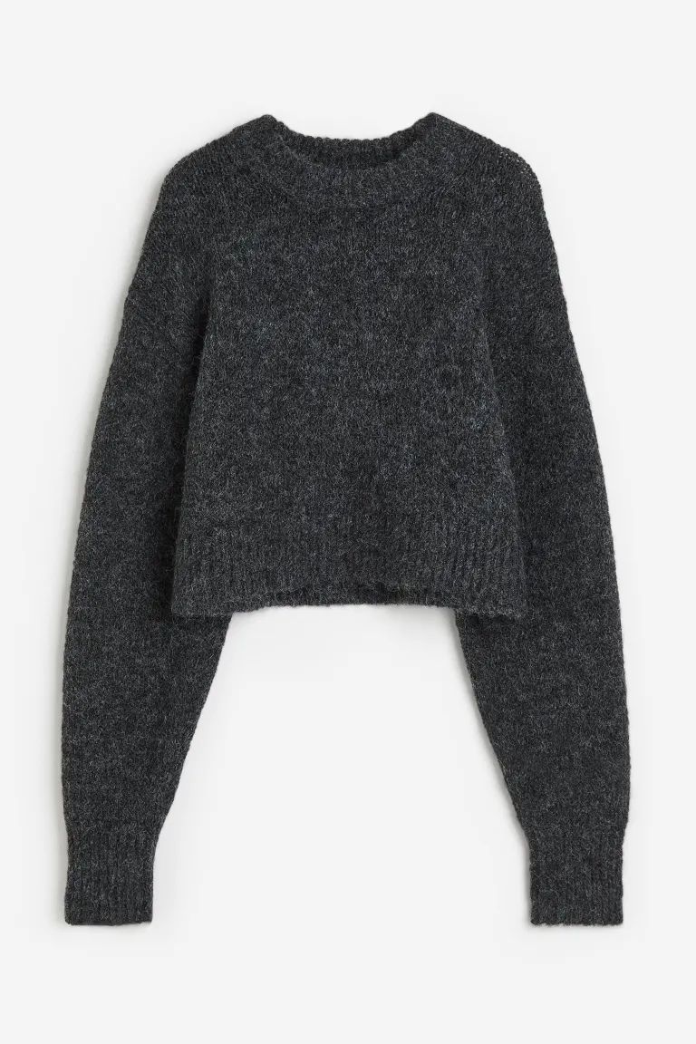 Cropped jumper - Dark grey marl - Ladies | H&M GB | H&M (UK, MY, IN, SG, PH, TW, HK)