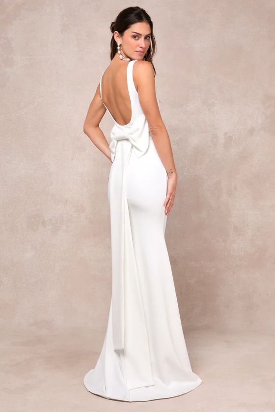 Loving Fate White Bow Square Neck Backless Maxi Dress | Lulus