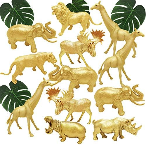 BOLZRA Metallic Gold Plastic Animal Figurines Toys, 12PCS Jumbo Safari Zoo Animal Figures, Jungle... | Amazon (US)