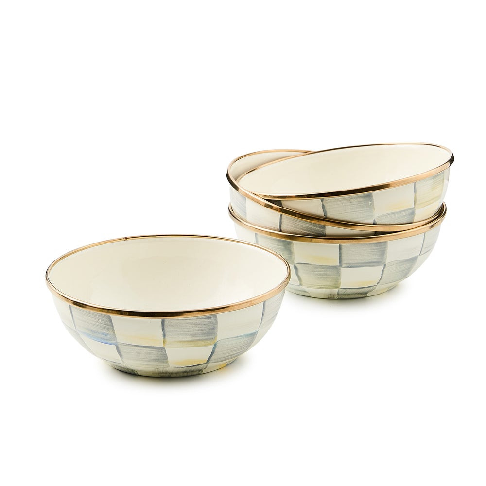 Sterling Check Everyday Bowls, Set of 4 | MacKenzie-Childs