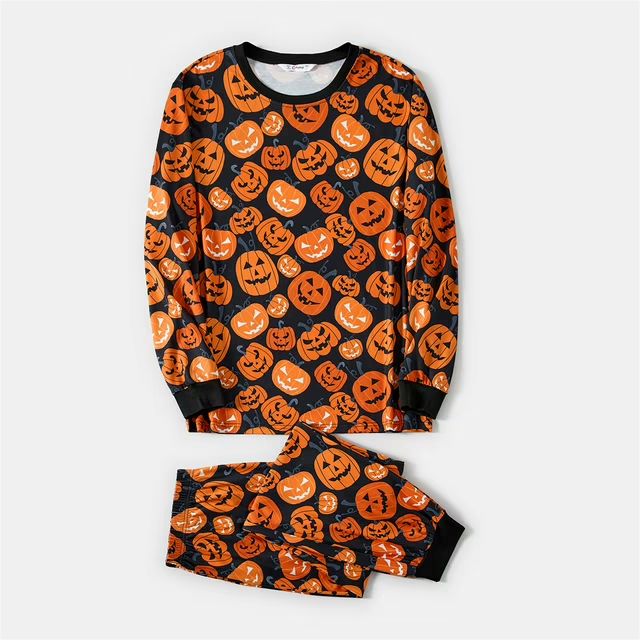 PatPat Halloween Pajamas Family Matching Pajamas Allover Orange Jack-O'-Lantern Sleepwear Sets | Walmart (US)