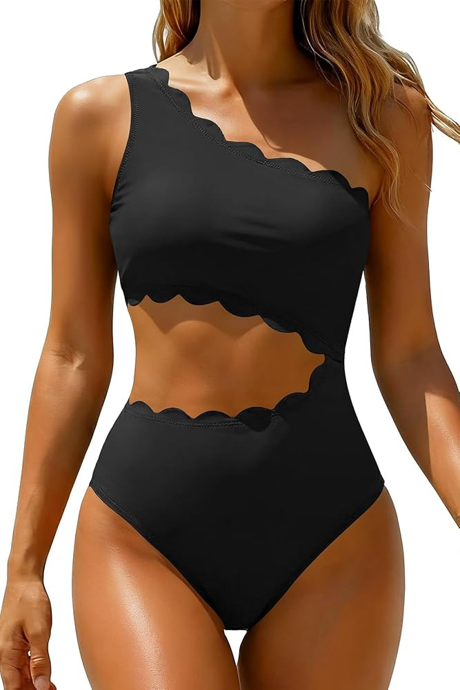 Women's One Piece Swimsuit- One Shoulder Bathing Suit Cutout Tummy Control Swimwear | Amazon (US)