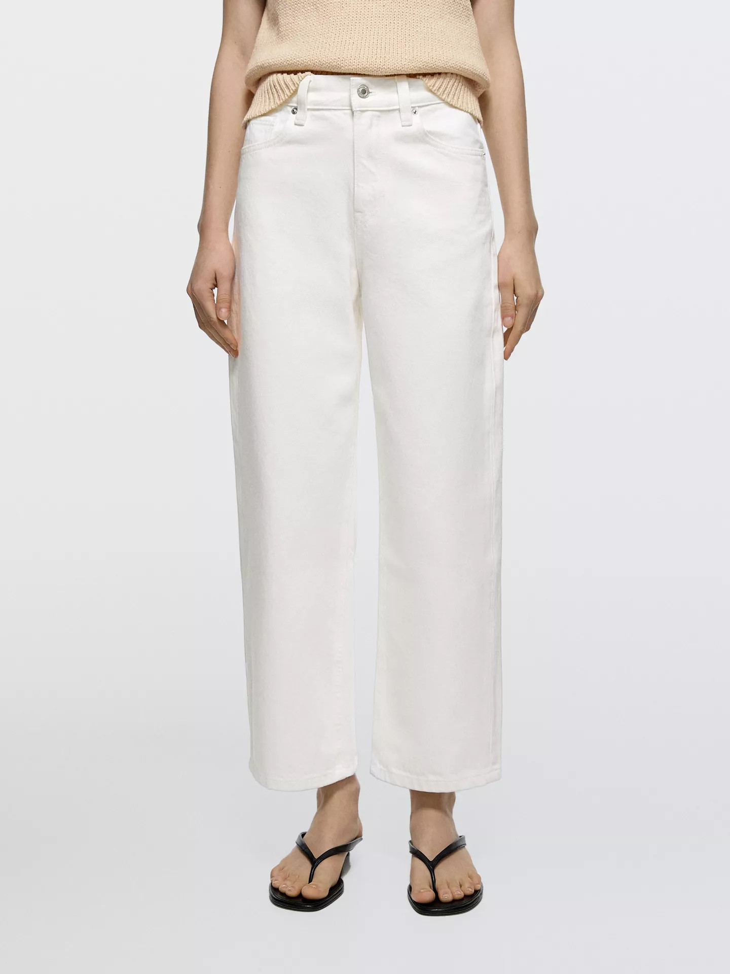Mid-rise cropped wide-leg jeans | Massimo Dutti UK