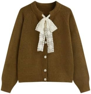 CIDER Women's Cute Bow Wool Knit Cardigan Long Sleeve Sweater | Amazon (US)