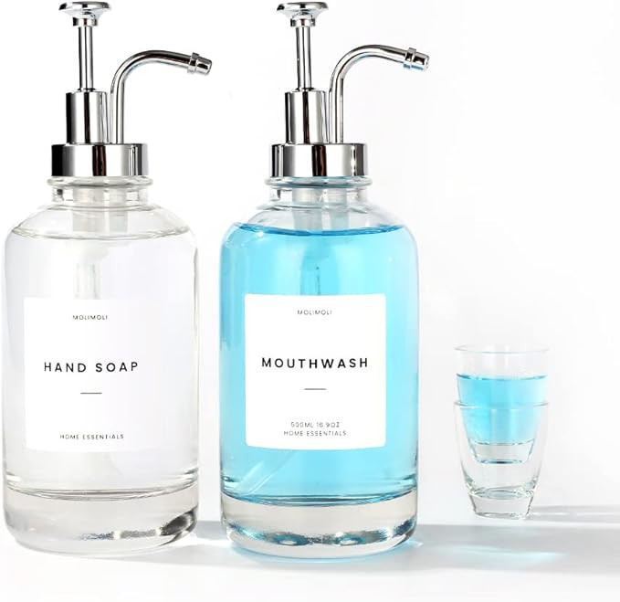 Molimoli Hand Bathroom Soap Dispenser Set, Glass Mouthwash Dispenser for Bathroom, Dish Soap Disp... | Amazon (US)