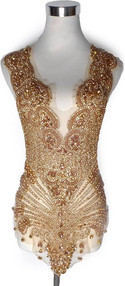 La Belleza Rose Gold Rhinestones Handmade Beautiful Large Bodice Applique Patch with Glass Crysta... | Amazon (US)