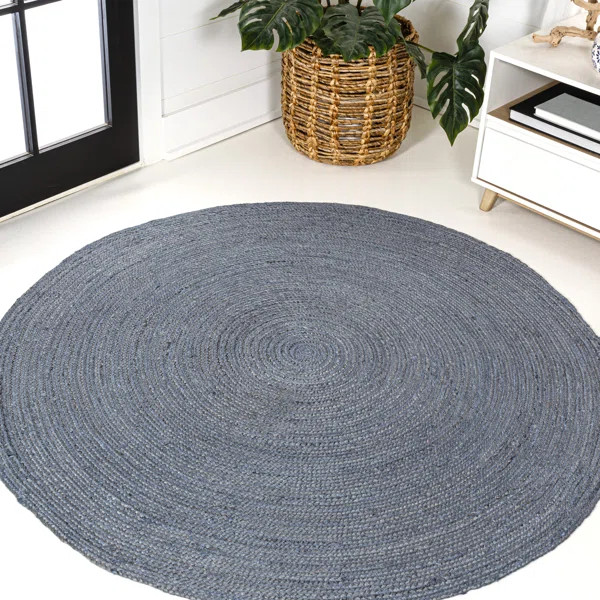 Kelliana Braided Coastal Cottage Round Jute Blue Rug | Wayfair North America