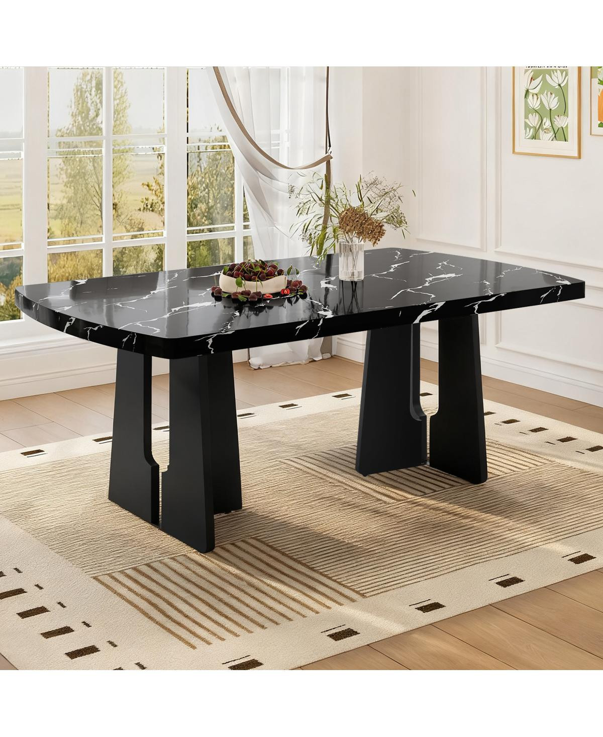 Streamdale Furniture 63" Modern Faux Marble Dining Table - Black | Macy's