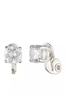Silver-Tone Cubic Zirconia Button Earrings | Belk