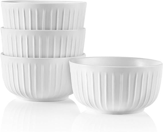 Kanwone Porcelain Bowl Set - 34 Ounce for Cereal, Salad and Soup - Set of 4, White, Microwave and... | Amazon (US)