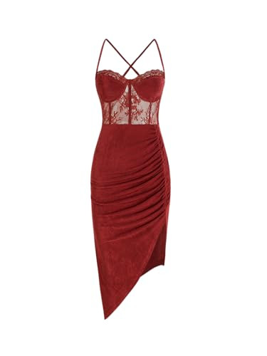 CIDER Lace Ruched Split Cami Midi Dress | Amazon (US)