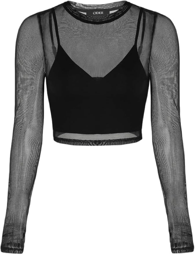 CIDER Women’s Sheer Long Sleeve Mesh Crop Top & Tank Top Shirts | Amazon (US)