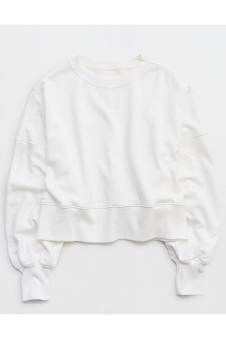 Aerie Classic Crew Textured Sweatshirt Women's White XXS | American Eagle Outfitters (US & CA)