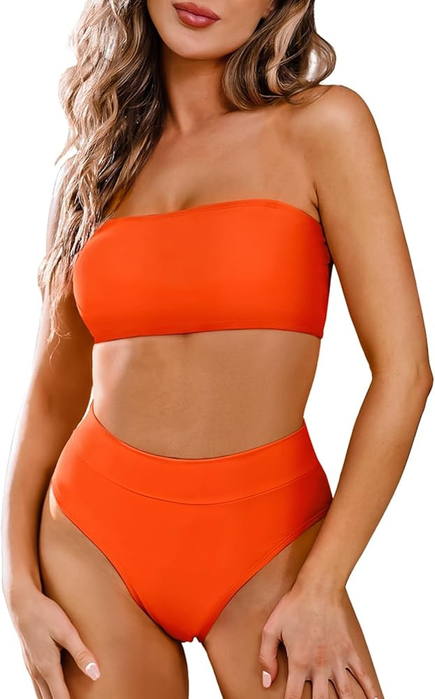 Pink Queen Women's Removable Strap Wrap Pad Cheeky High Waist Bikini Set Swimsuit | Amazon (US)