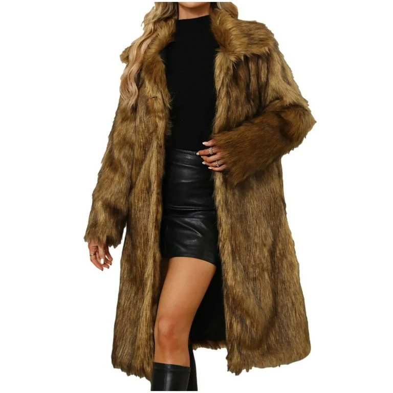 SMihono Deals Ladies Faux Fur Trench Coats Womens Ladies Warm Faux Furry Long Coat Jacket Winter ... | Walmart (US)