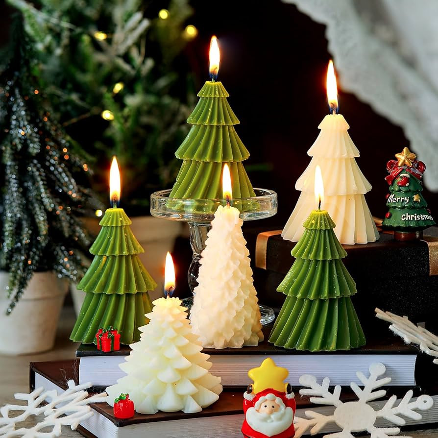 6 pcs Christmas Tree Shaped Candles Xmas Wax Scented Candles 3.7 Inch Decorative Christmas Tree C... | Amazon (US)