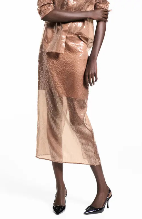 MANGO Sequin Midi Skirt in Brown at Nordstrom, Size Small | Nordstrom