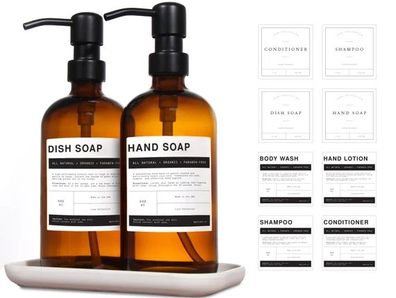17 Oz Soap Dispenser Set With Labels  Amber Glass Jars  - Etsy | Etsy (US)