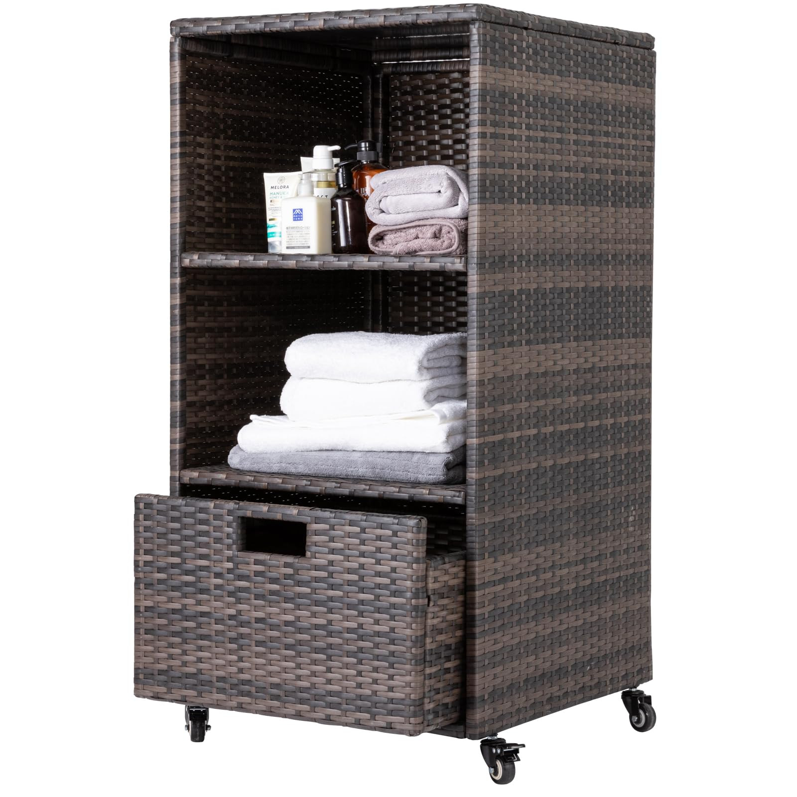 LUCKWIND Outdoor Towel Cabinet, Pool Accessory Storage Organizer, Freestanding Waterproof PE Ratt... | Amazon (US)