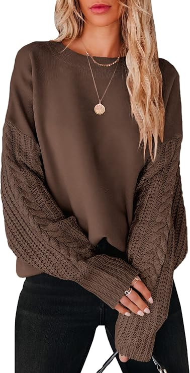 ANRABESS Women's Crewneck Cable Knit Long Sleeve Oversized Cozy Casual Chunky 2024 Fall Pullover ... | Amazon (US)