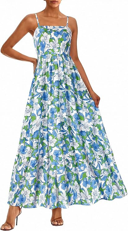 PRETTYGARDEN Women Summer Maxi Dresses 2026 Spaghetti Strap Boho Floral Striped Wedding Guest Bea... | Amazon (US)