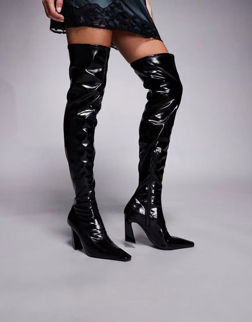 ASOS DESIGN Keeper chisel toe over the knee boots in black | ASOS (Global)