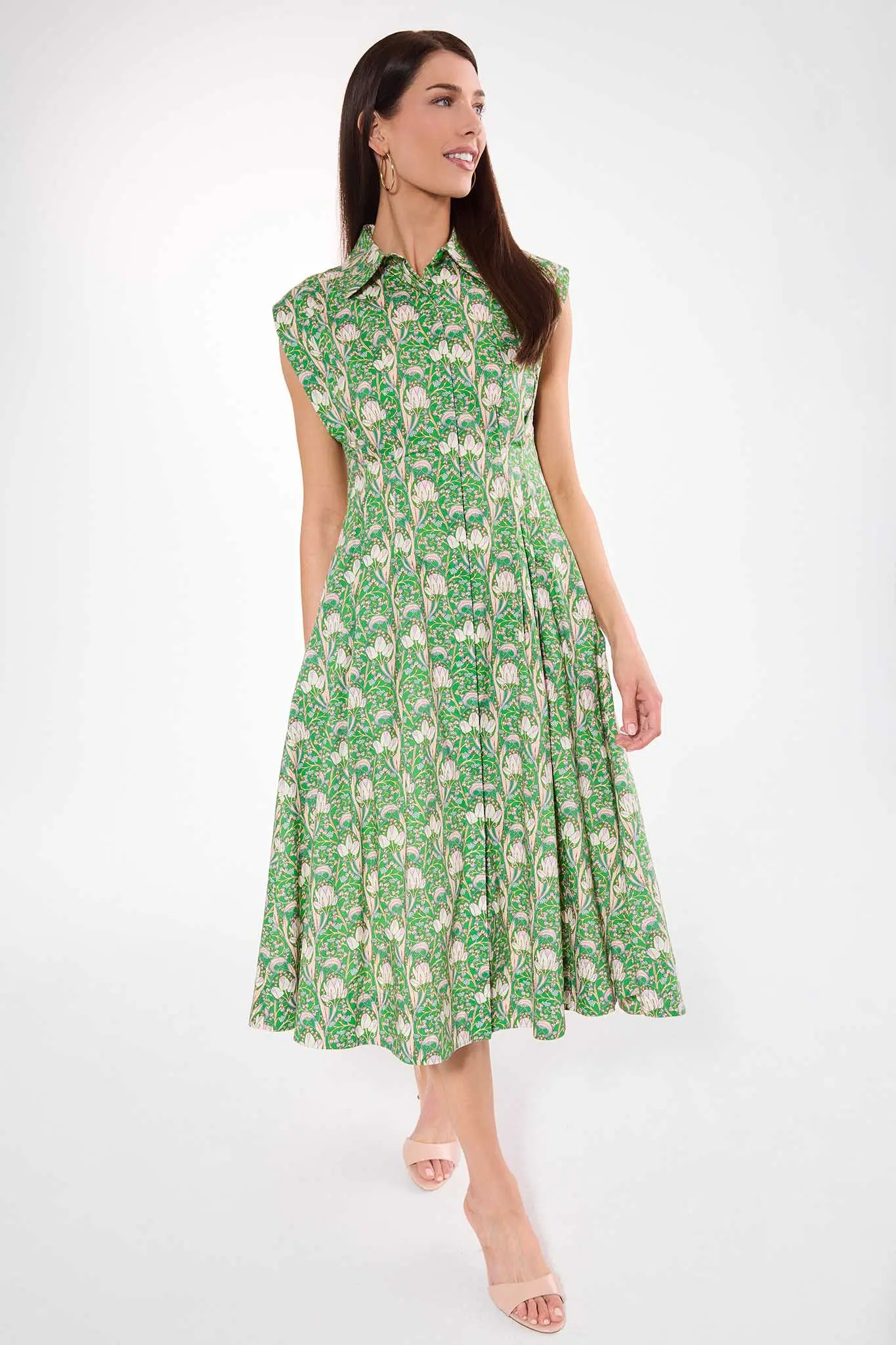 Delaney Green Floral Print Pleated Dress | Avara