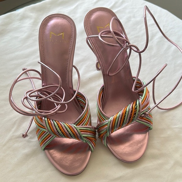 Marc Fisher Metallic Pink Ankle Tie Heels Size 7 | Poshmark