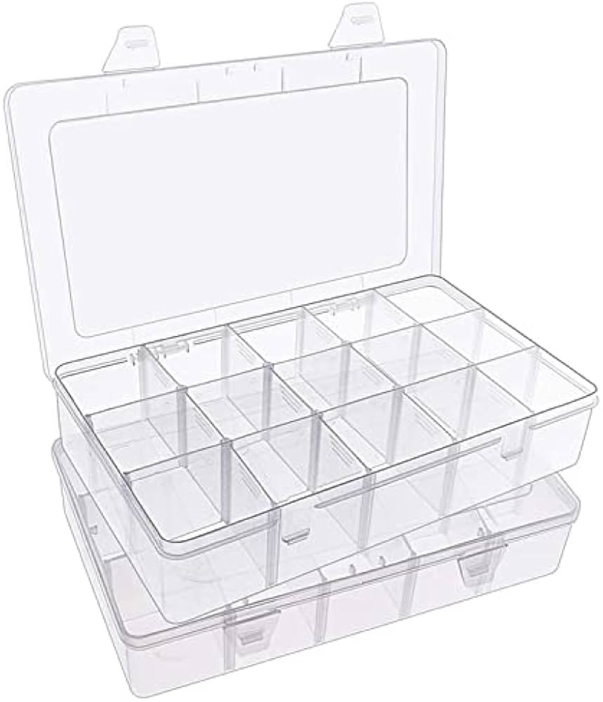 2 Pack Plastic Small Crafts Storage Boxes with Adjustable Dividers (15 Grid) | Amazon (US)