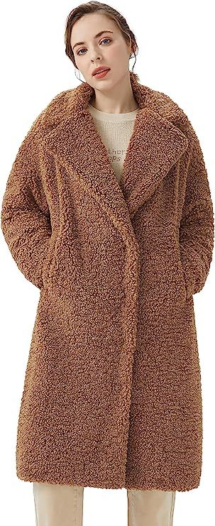 Orolay Women's Fuzzy Fleece Lapel Down Coat Shaggy Faux Shearling Cardigan Winter Jac... | Amazon (US)
