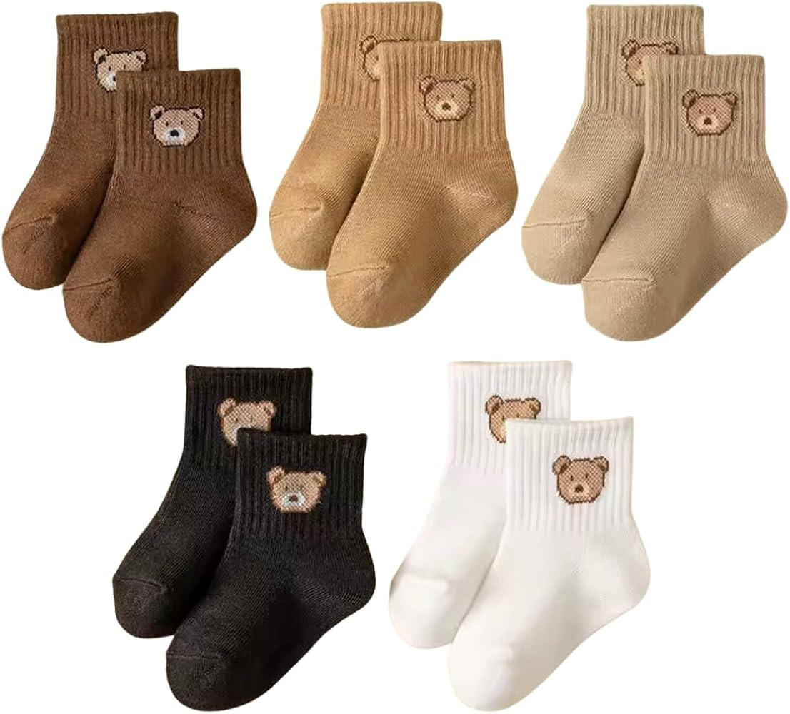 5 Pairs Baby Socks Toddler Soft Comfortable Breathable All-Season Cartoon Bear Pattern Kids Footw... | Amazon (US)
