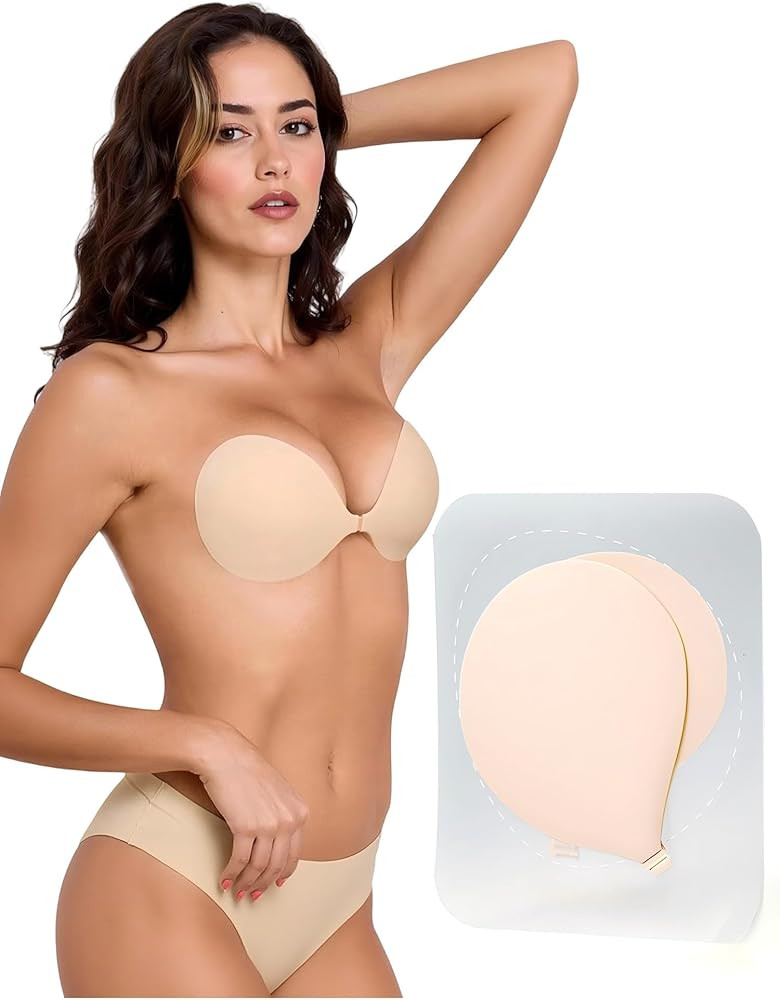 Seamless Push Up Sticky Bra Silicone Nipple Covers for Women Adhesive Bra Travel-Friendly Pack-Fl... | Amazon (US)