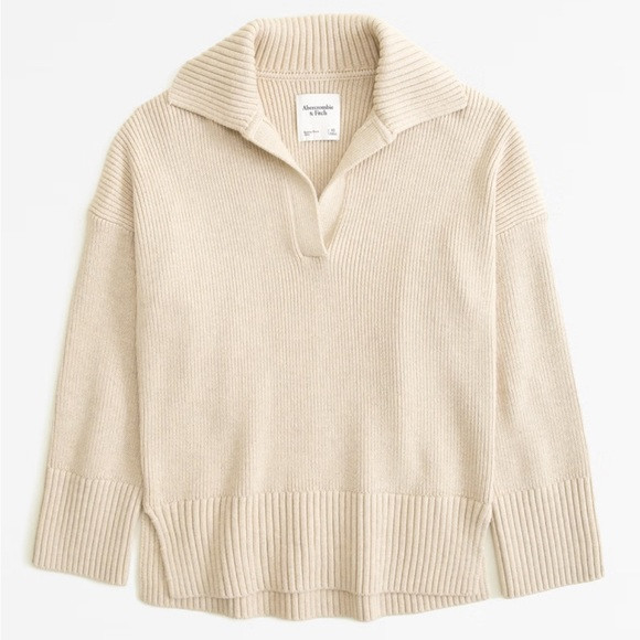 Abercrombie Long-Length Notch-Neck Sweater light brown | Poshmark