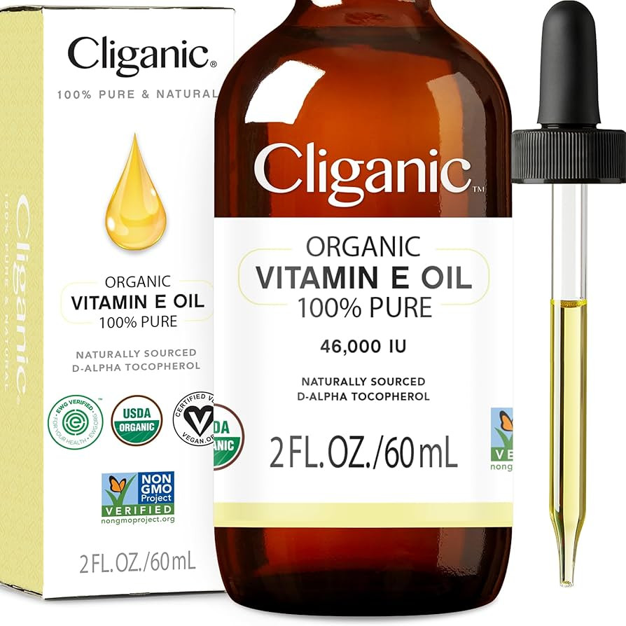 Cliganic Organic Pure Vitamin E Oil (2oz) for Skin, Hair & Face - 46,000 IU | Amazon (US)