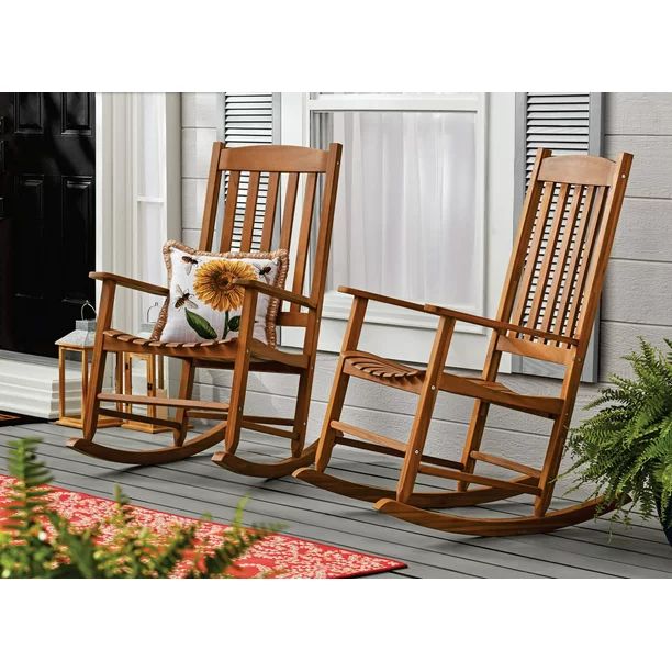 Mainstays Outdoor Wood Porch Rocking Chair, Natural Yellow Color, Weather Resistant Finish | Walmart (US)