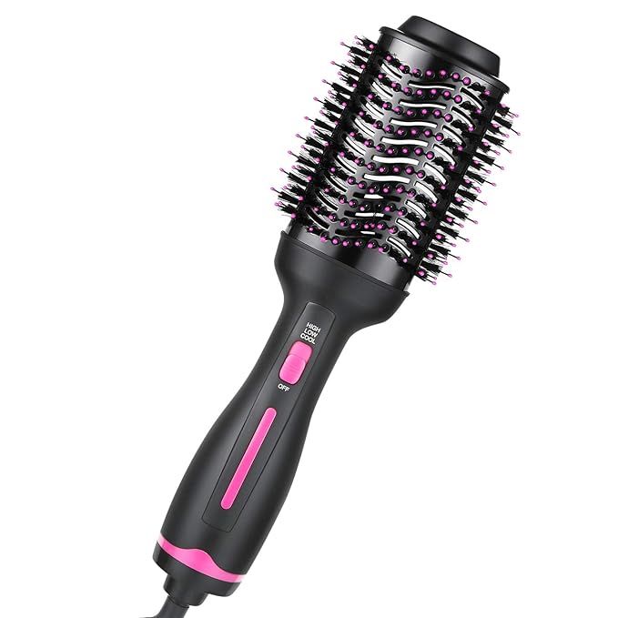 Hair Dryer Brush, Hot Air Brush, Hair Styler for Drying & Straightening & Curling, 3 in 1 Pink Li... | Amazon (US)