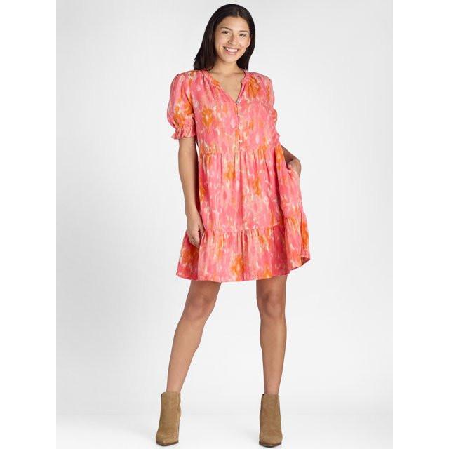 Time and Tru Women’s Cotton Tiered Mini Dress with Short Sleeves, Sizes XS-XXXL - Walmart.com | Walmart (US)