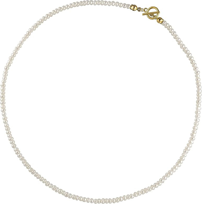 Cowlyn Pearl Necklace Cultured Baroque Strands Short Dainty Choker Tiny Chain Delicate Handmade V... | Amazon (US)