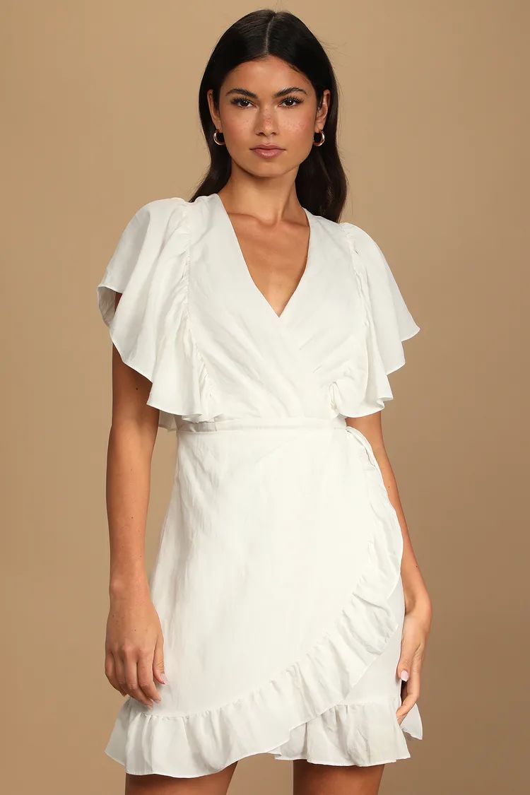 Cute Confidence White Ruffled Faux-Wrap Mini Dress | Lulus (US)