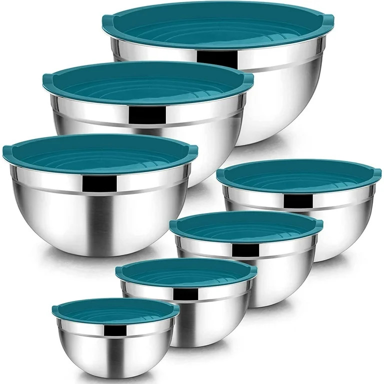 Vesteel 7 PCS Stainless Steel Mixing Bowls, Metal Nesting Salad Bowls with Lids, 4.5/3.5/3/2.5/1.... | Walmart (US)