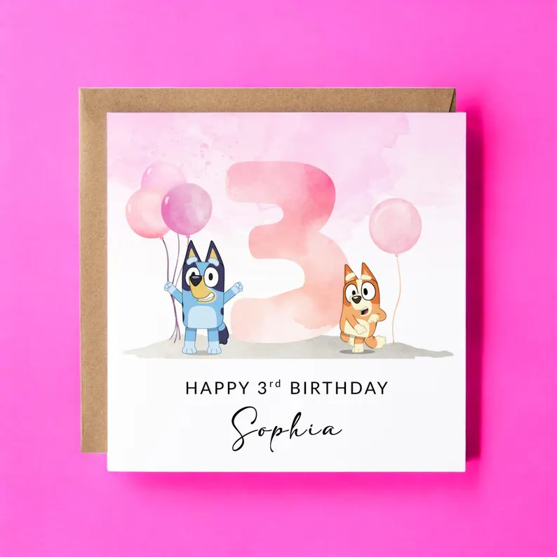 Bluey 3rd Birthday Card for Girls – Personalised Bluey and Bingo Birthday Card – Third Birthd... | Etsy (US)