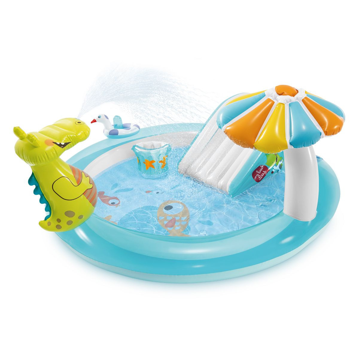Intex 57165EP Gator Outdoor Inflatable Kiddie Pool Water Play Center with Slide | Target