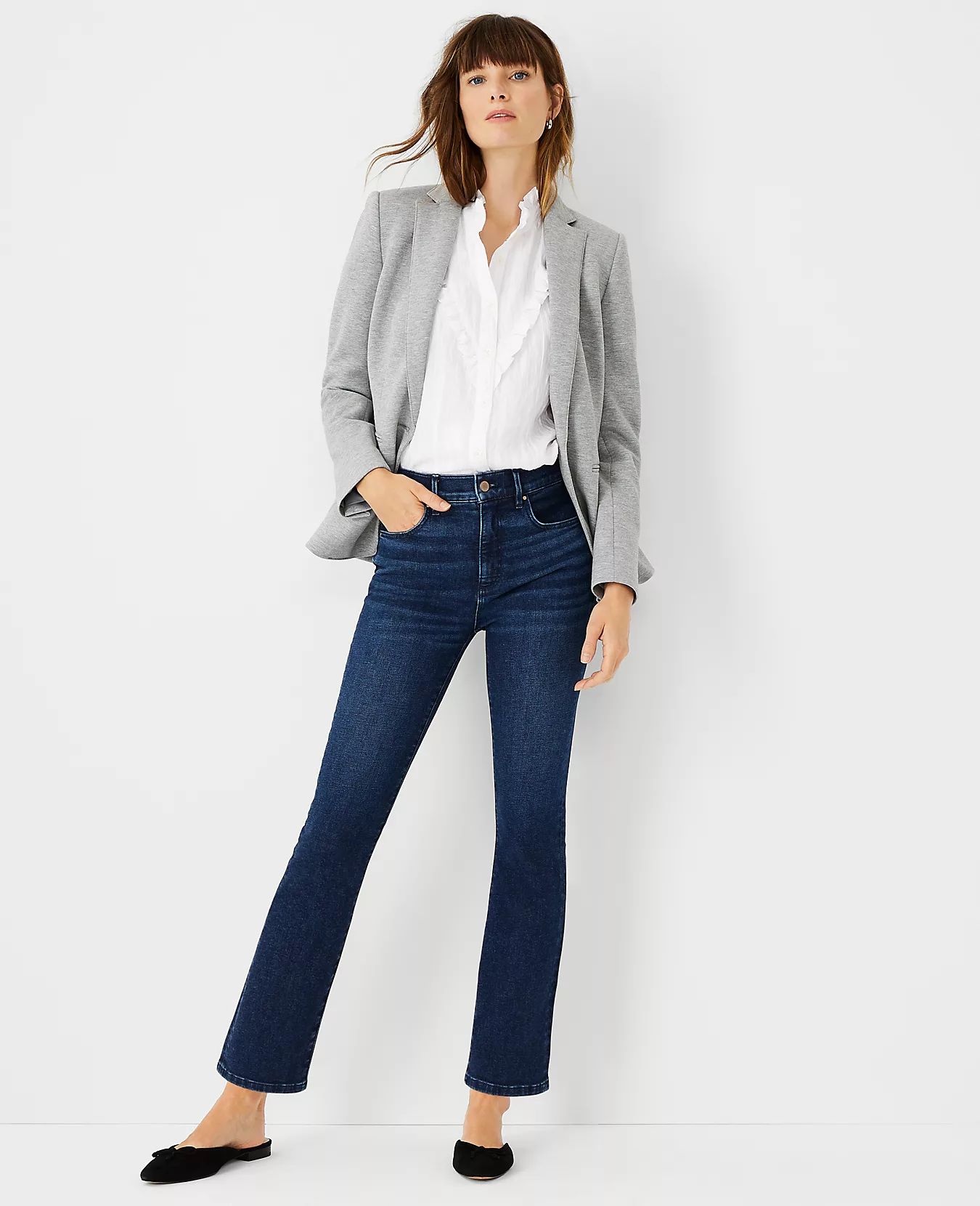 Sculpting Pocket High Rise Boot Crop Jeans in Mid Stone Wash | Ann Taylor | Ann Taylor (US)