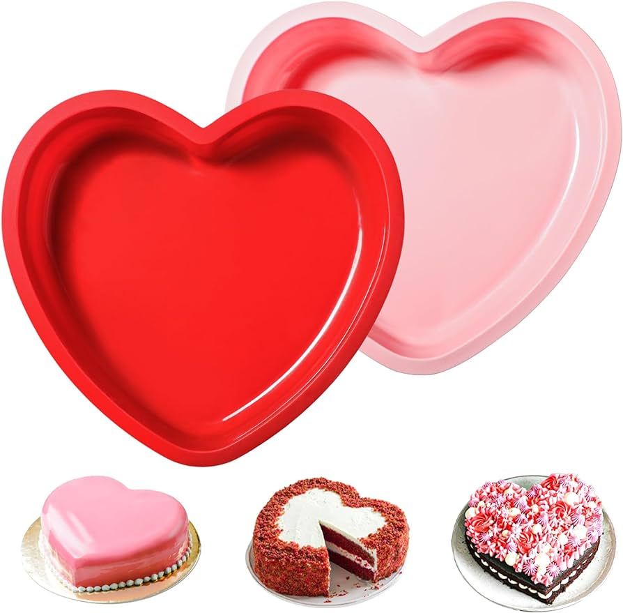 Webake Silicone Heart Shaped Cake Pans, 8 Inch Nonstick Heart Cake Pan Valentine's Day Baking Hea... | Amazon (US)