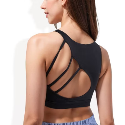 Anna-Kaci Active Women's High Neck Sports Bra with Strappy Open Back and Supportive Fit - Large, Black | Target