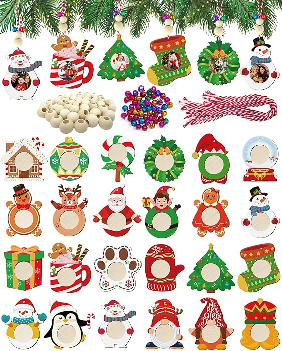 24Pcs Christmas Pictures Frame Ornaments, Hanging Picture Ornament Bulk for Christmas Tree with B... | Amazon (US)
