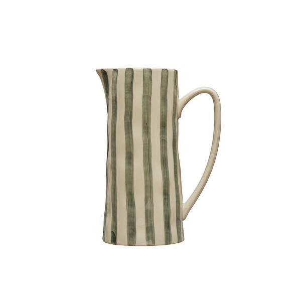 Hand-Painted Stoneware Pitcher with Stripes - 7.1"L x 4.4"W x 9.0"H - Bed Bath & Beyond - 3715720... | Bed Bath & Beyond
